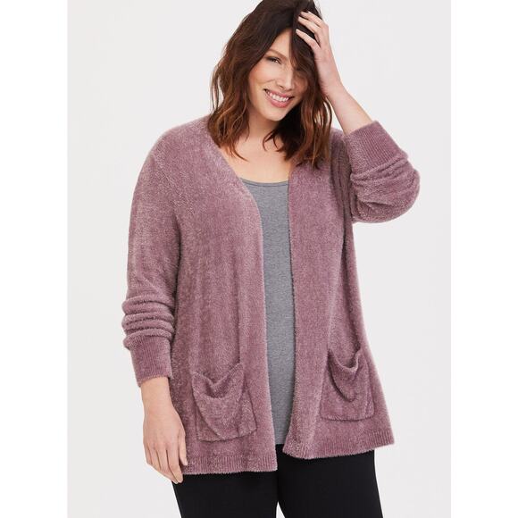 Torrid Lounge Cardigan Womens Size 2X Dusty Rose Feather Yarn Lounge Pockets - Picture 1 of 8